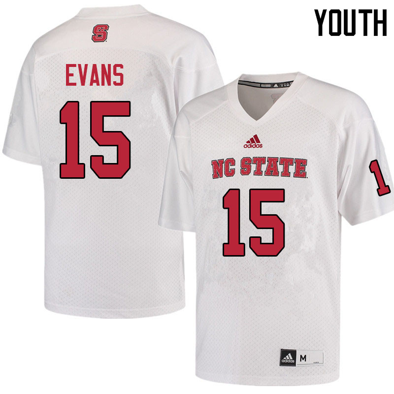 Youth #15 Ty Evans NC State Wolfpack College Football Jerseys Sale-White - Click Image to Close